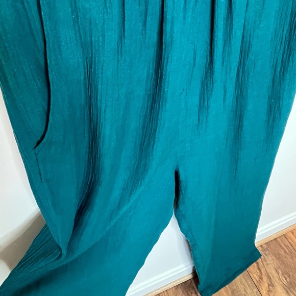 Soft Surroundings Women's Rio Jumpsuit Size PL Green Blue V Neck Gauze Pockets - Picture 8 of 11